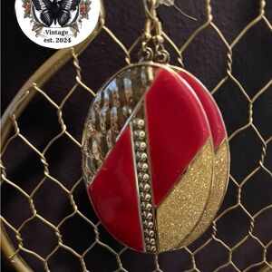 Bold Red and Gold Geometric Earrings